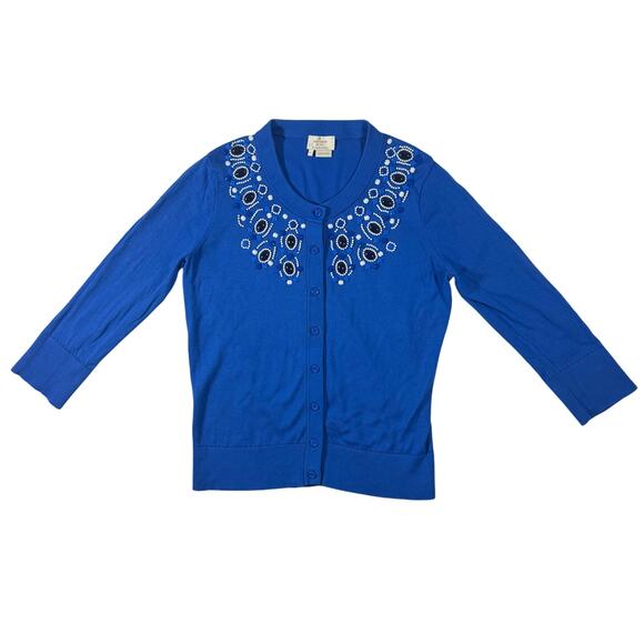 Kate Spade Arcadia Embellished Cardigan Women’s S Royal Blue Beaded Knit - Picture 2 of 9